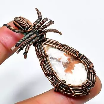 Подвеска ручной работы из медной проволоки с драгоценным камнем сколецит 2,17 дюйма 2.17 белый