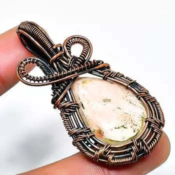 Подвеска ручной работы из медной проволоки с драгоценным камнем сколецит 2,17 дюйма 2.17 белый