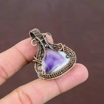 Подвеска ручной работы из медной проволоки с натуральным аметистом и шалфеем 1,85 дюйма Z2k09