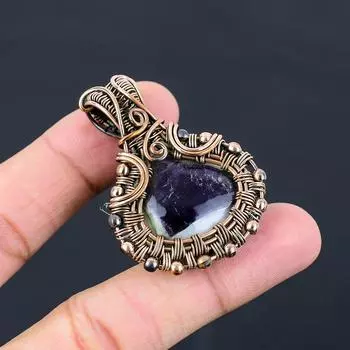 Подвеска ручной работы из медной проволоки с натуральным аметистом и шалфеем 1,97 дюйма z0G85