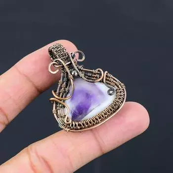 Подвеска ручной работы из медной проволоки с натуральным аметистом и шалфеем 1,85 дюйма s0P04