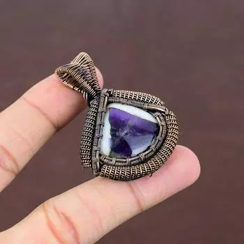 Подвеска ручной работы из медной проволоки с натуральным аметистом и шалфеем длиной 2,17 дюйма m6g99