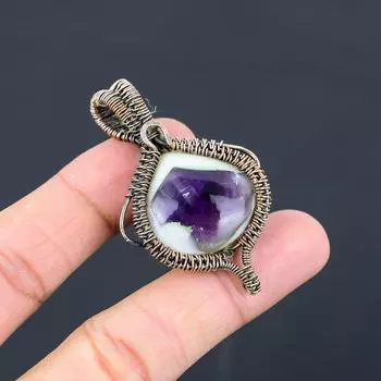 Подвеска ручной работы из медной проволоки с натуральным аметистом и шалфеем, 2,28 дюйма, f2N40