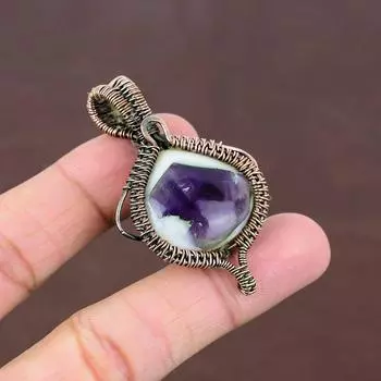 Подвеска ручной работы из медной проволоки с натуральным аметистом и шалфеем 2,28 дюйма y2K25