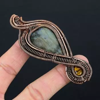 Подвеска ручной работы из медной проволоки с натуральным лабрадоритом и тигровым глазом 3,74 A2F88