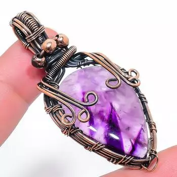 Подвеска ручной работы из медной проволоки с натуральным аметистом и шалфеем 2,36 дюйма J5L93