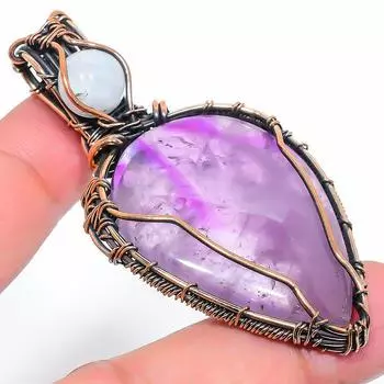 Подвеска ручной работы из медной проволоки с натуральным аметистом и шалфеем 2,68 дюйма K6q94