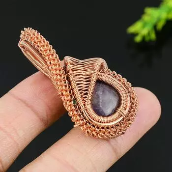 Подвеска ручной работы из медной проволоки с натуральным аметистом и шалфеем 1,97 Q7a82