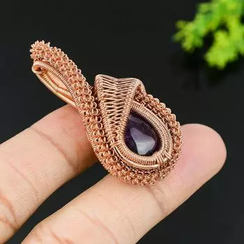 Подвеска ручной работы из медной проволоки с натуральным аметистом и шалфеем 1,97 R4d47