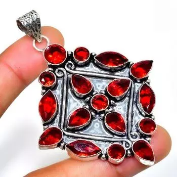 Подвеска ручной работы из мозамбикского граната с посеребрением 925 пробы 2,84 дюйма 2.84 красный
