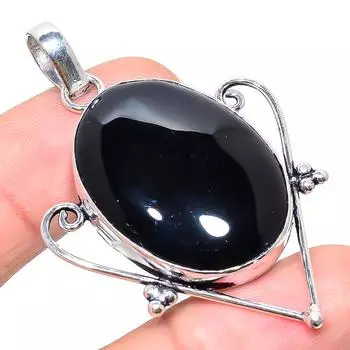 Подвеска ручной работы из натурального черного оникса из стерлингового серебра 925 пробы 2,21 дюйма u0U69