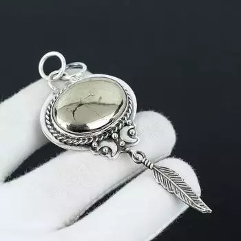 Подвеска ручной работы из пирита апачи с подвеской в виде пера из стерлингового серебра 925 пробы – идеальный подарок на Рождество, Новый год или любой другой праздник для нее 2.75 золотой