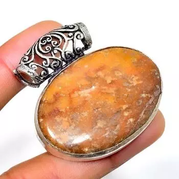 Подвеска ручной работы из яшмы с призрачным глазом, посеребренная 925 проба, 1,70 дюйма 1.70 розовый