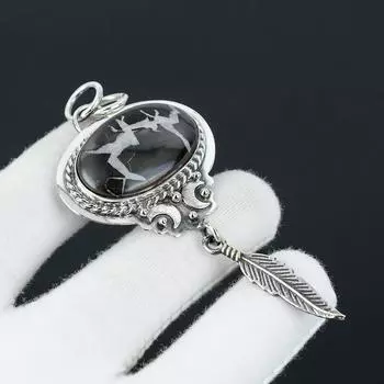 Подвеска ручной работы из септарианского камня-молнии с подвеской в виде пера из стерлингового серебра 925 пробы – идеальный подарок на Рождество, Новый год или любой другой праздник для нее 2.75 коричневый