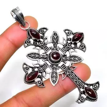 Подвеска ручной работы из серебра 925 пробы с драгоценным камнем из граната-гессонита 3,21 дюйма 3.21 красный