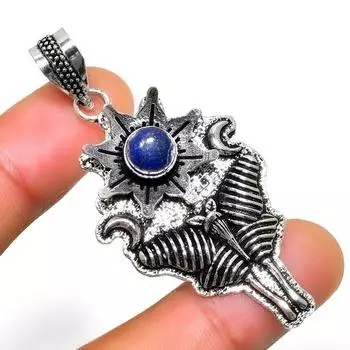 Подвеска ручной работы из серебра 925 пробы с драгоценным камнем лазурит 2,27 дюйма 2.27 синий