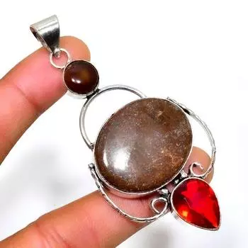 Подвеска ручной работы из серебра 925 пробы с бронзитовым гранатом и драгоценным камнем 3,03 дюйма 3.03 коричневый