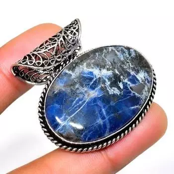 Подвеска ручной работы из серебра 925 пробы с драгоценным камнем содалитом 1,32 дюйма 1.32 синий