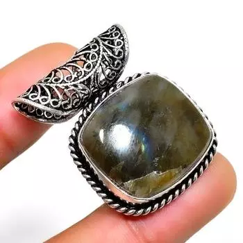 Подвеска ручной работы из серебра 925 пробы с драгоценным камнем лабрадоритом 1,25 дюйма 1.25 чёрный