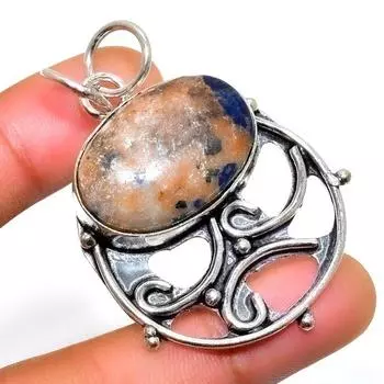 Подвеска ручной работы из серебра 925 пробы с драгоценным камнем содалитом 1,89 дюйма 1.89 синий