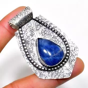 Подвеска ручной работы из серебра 925 пробы с драгоценным камнем содалитом 2,27 дюйма 2.27 синий