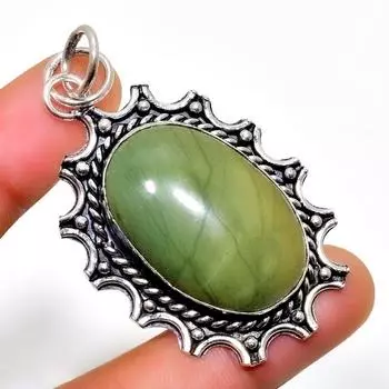 Подвеска ручной работы из швейцарского зеленого опала с посеребрением 925 пробы 2,27 дюйма 2.27 зелёный
