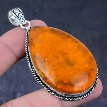 Подвеска ручной работы из стерлингового серебра 925 пробы с натуральным балтийским янтарем 2,80 дюйма n0N57