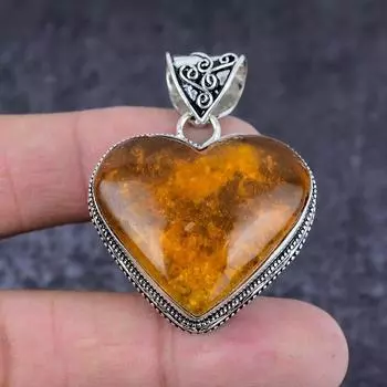 Подвеска ручной работы из стерлингового серебра 925 пробы с натуральным балтийским янтарем 1,85 дюйма n3o77