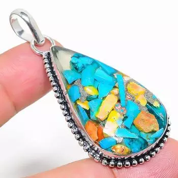 Подвеска ручной работы из стерлингового серебра 925 пробы с натуральным драгоценным камнем колючая устрица 2,32 дюйма s5o54