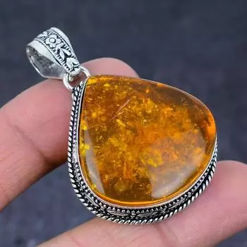 Подвеска ручной работы из стерлингового серебра 925 пробы с натуральным балтийским янтарем 2,05 дюйма E7s38