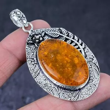 Подвеска ручной работы из стерлингового серебра 925 пробы с натуральным балтийским янтарем 2,64 дюйма N5T57