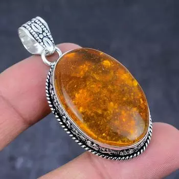 Подвеска ручной работы из стерлингового серебра 925 пробы с натуральным балтийским янтарем 2,17 дюйма W0o10