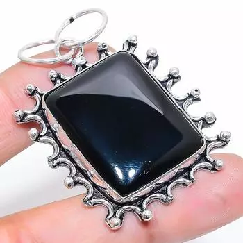 Подвеска ручной работы из стерлингового серебра 925 пробы с натуральным черным ониксом 2,17 дюйма L3F54