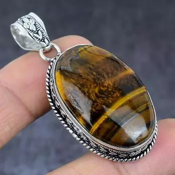 Подвеска ручной работы из стерлингового серебра 925 пробы с натуральным тигровым глазом 2,25 дюйма a8v40