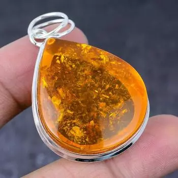 Подвеска ручной работы из стерлингового серебра 925 пробы с натуральным балтийским янтарем 2,21 дюйма y1J38
