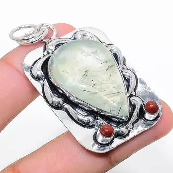 Подвеска ручной работы из стерлингового серебра 925 пробы с натуральным драгоценным камнем пренитом 2,29 дюйма e5i74