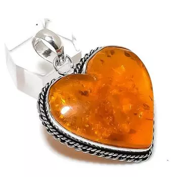 Подвеска ручной работы из стерлингового серебра 925 пробы с натуральным балтийским янтарем 1,81 дюйма W6t50