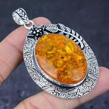Подвеска ручной работы из стерлингового серебра 925 пробы с натуральным балтийским янтарем 2,76 дюйма V2O27