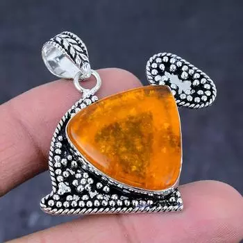 Подвеска ручной работы из стерлингового серебра 925 пробы с натуральным балтийским янтарем 1,97 дюйма A0W90