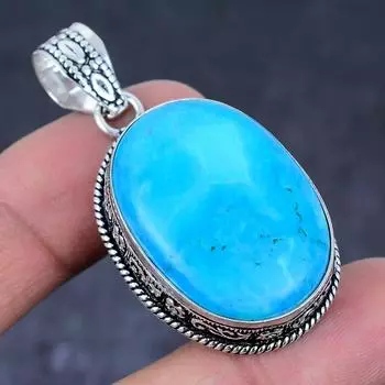 Подвеска ручной работы из стерлингового серебра 925 пробы с натуральной тибетской бирюзой 1,97 дюйма F3a42
