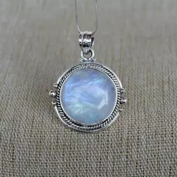 Подвеска ручной работы из стерлингового серебра 925 пробы с лунным камнем Любящая радуга 14.05mm белый