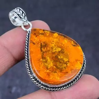 Подвеска ручной работы из стерлингового серебра 925 пробы с натуральным балтийским янтарем 2,29 дюйма A8P28