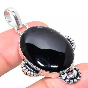 Подвеска ручной работы из стерлингового серебра 925 пробы с натуральным черным ониксом 2,01 дюйма s1B92