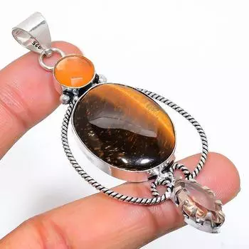 Подвеска ручной работы из стерлингового серебра 925 пробы с натуральным тигровым глазом 2,96 дюйма u8R87