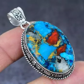 Подвеска ручной работы из стерлингового серебра 925 пробы с натуральным драгоценным камнем колючей устрицы 2,17 дюйма Q5E77