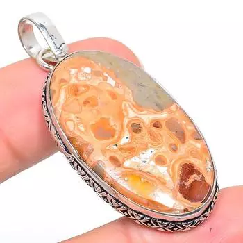 Подвеска ручной работы из стерлингового серебра 925 пробы с натуральным маком и яшмой 2,05 дюйма Z9U64