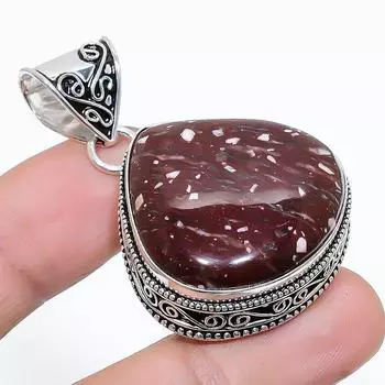 Подвеска ручной работы из стерлингового серебра 925 пробы с натуральным маком и яшмой 1,85 дюйма b8g70