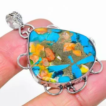 Подвеска ручной работы из стерлингового серебра 925 пробы с натуральным драгоценным камнем колючая устрица 1,97 дюйма Y6s86