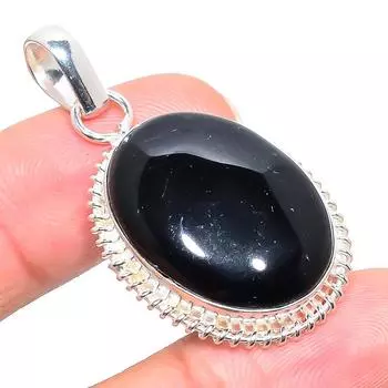 Подвеска ручной работы из стерлингового серебра 925 пробы с натуральным черным ониксом 1,77 дюйма i6k94