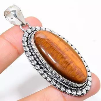 Подвеска ручной работы из стерлингового серебра 925 пробы с натуральным тигровым глазом 2,56 дюйма V6w69